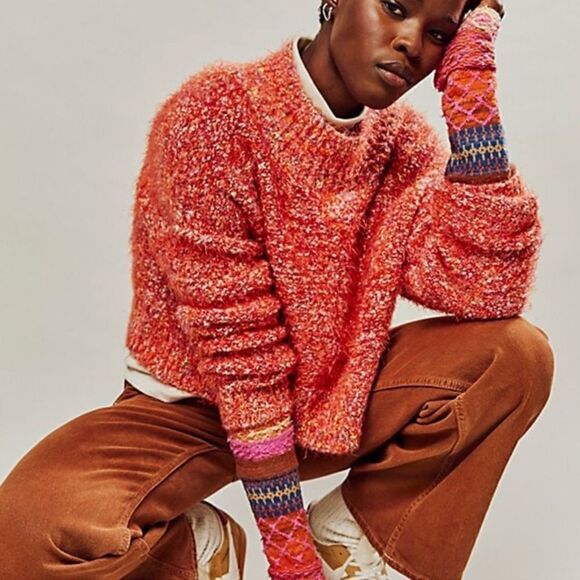 NWOT Free People Star Dust Pullover Long Sleeves Mock Neck Slouchy S Textured - Picture 1 of 13